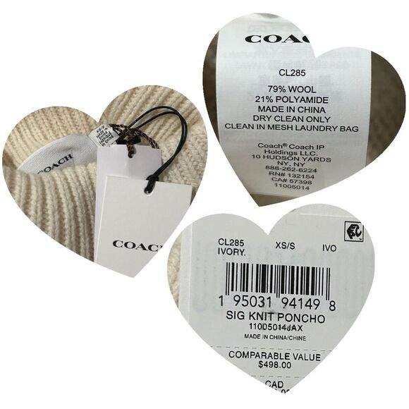 COACH NWT Ivory Signature Knit Turtleneck Wool Blend Poncho Sweater - Picture 15 of 16